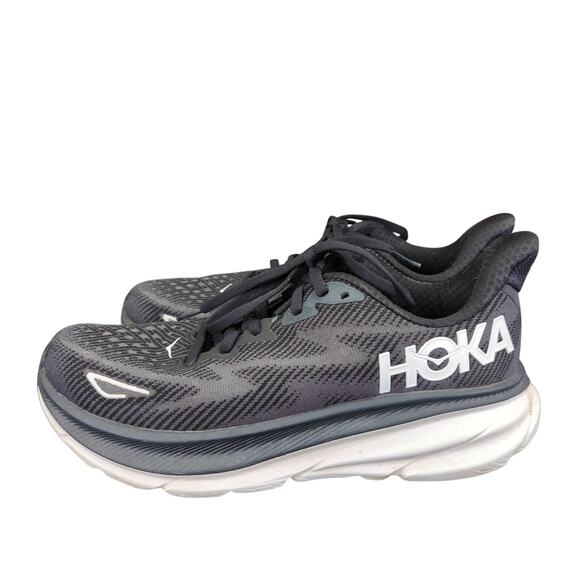 Hoka Clifton 9 Black Athletic Running Shoes Women's Size 7.5B 1127896 BWHT - Picture 2 of 9